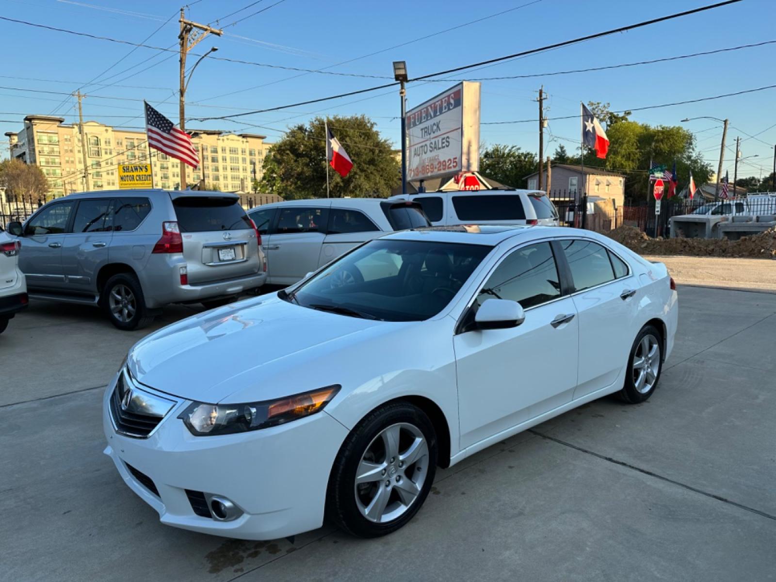 2013 White /Black Acura TSX 5-Speed AT (JH4CU2F48DC) with an 2.4L L4 DOHC 16V engine, 5-Speed Automatic transmission, located at 1501 West 15th St., Houston, 77008, (713) 869-2925, 29.797941, -95.411789 - Photo #0